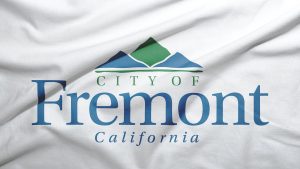 Fremont of California of United States flag on the fabric texture background
