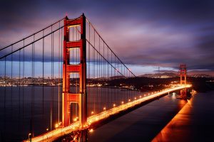 Night scene with Golden Gate Bridge and San Francisco lights