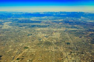 Aerial view of Santa Ana in airplane