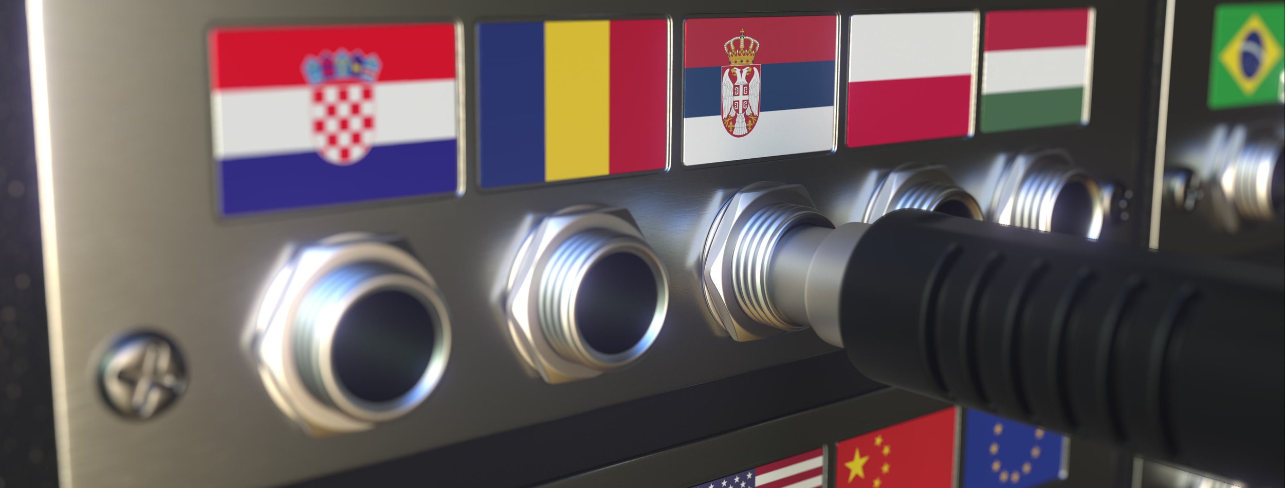 Connector with flag of Serbia. Conceptual 3d rendering