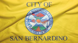 San Bernardino of California of United States flag on the fabric texture background
