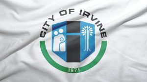 Irvine of California of United States flag background