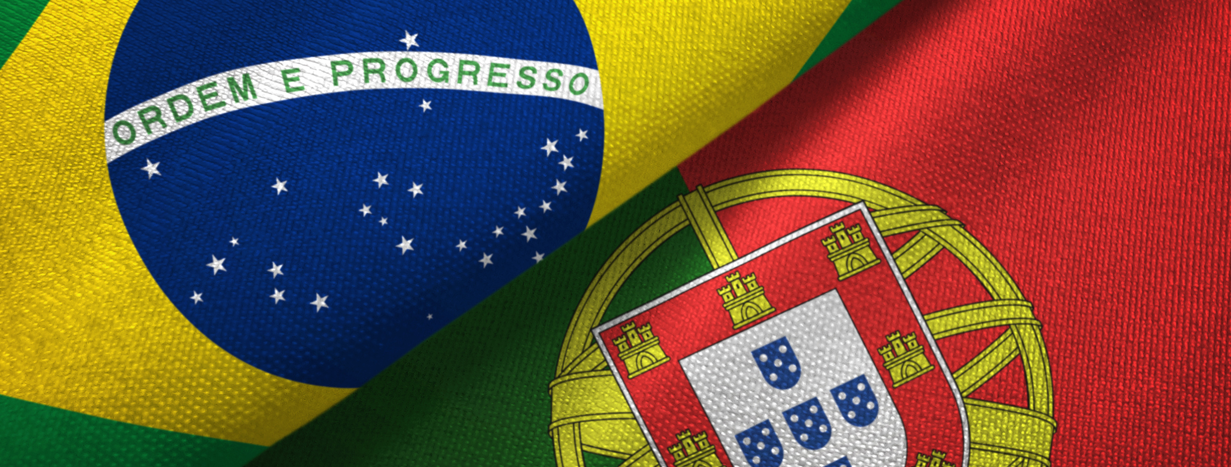 Portugal and Brazil flags together realtions textile cloth fabric texture