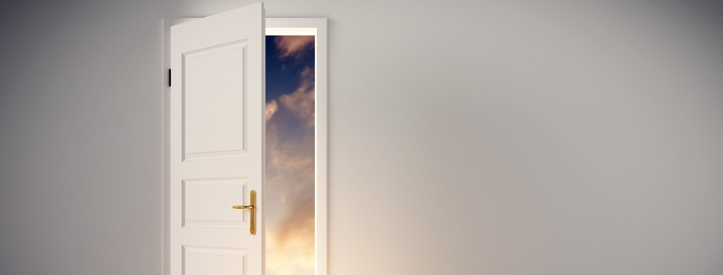 A door opening showing a sky.